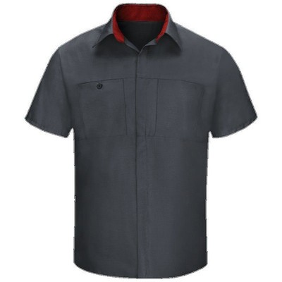 Red Kap® Short Sleeve Performance Plus Shop Shirt w/OilBlok Technology - Charcoal Gray/Fireball Red