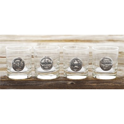 4-Piece Rocks Glass Set with Metal Medallion