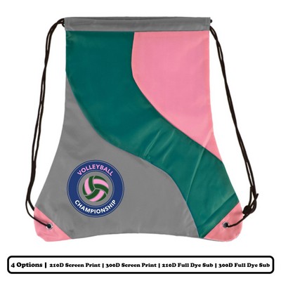 Multi-Panel Swiggly Colorblock Polyester Drawstring Bag w/ Custom Logo