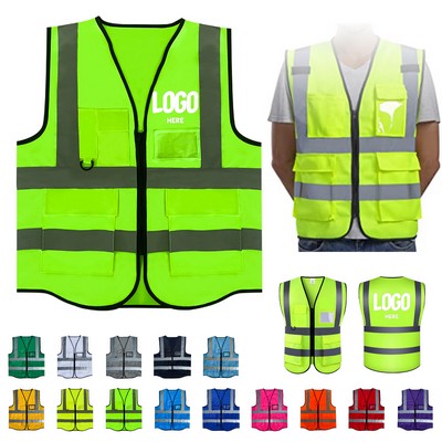 Reflective Safety Vest With Pockets And Zipper