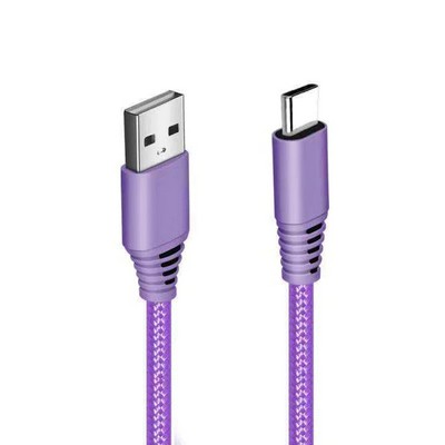 USB Type C Braided Nylon Cable - 6', Lilac (Case of 96)