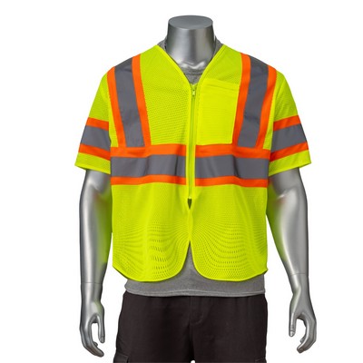 Hi Vis Class 3 - 3.8oz. Polyester Two Tone Reflective Tape Safety Vest With Pocket