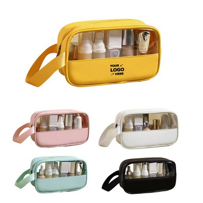 Spliced Transparent Waterproof Makeup Bag