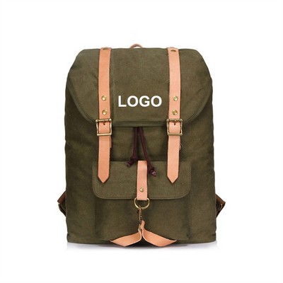 Vintage Canvas Leather Drawstring Backpack