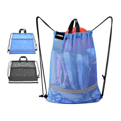 Drawstring Mesh Backpack With Reflective Strip