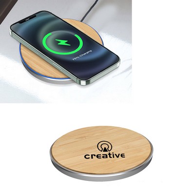 QI Certified 15W Slim Bamboo Wireless Charger