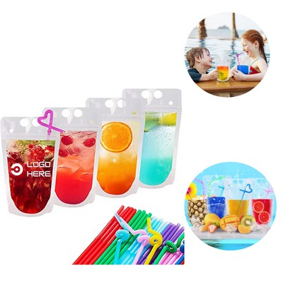 Hand-Held Reusable Drink Pouches With Straws