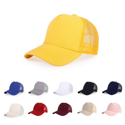 Stock Solid Color Cotton 5-Panel Trucker Cap