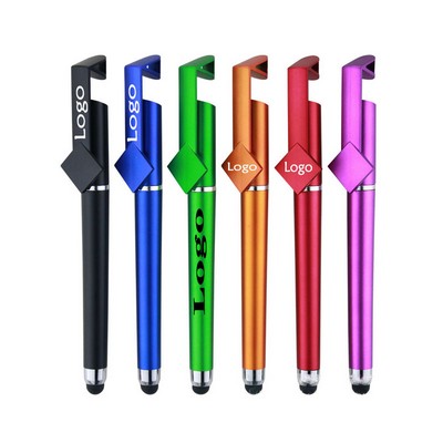 3-in-1 Multifunctional Matte Finish QR Code Ballpoint Pen w/Stylus & Phone Holder Stand