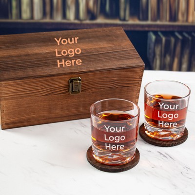 Rustic Wood Box Whiskey Glass Gift Set