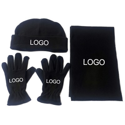 3 Piece Of Winter Polar Fleece Scarf Hat Gloves