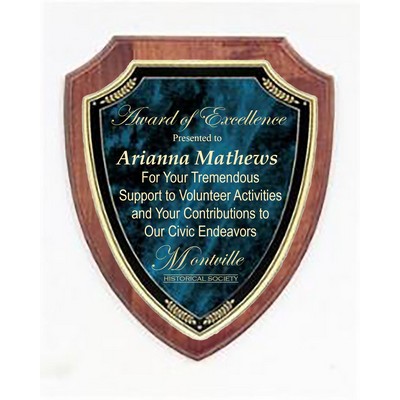 Solid Walnut Shield/Blue Marble Mist Plaque Series, 8"x10"