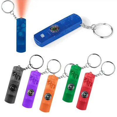 Led Flashlight Compass Whistle With Keychain