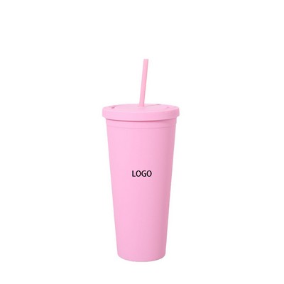 24Oz Plastic Tumbler Cups W/ Lids And Straws