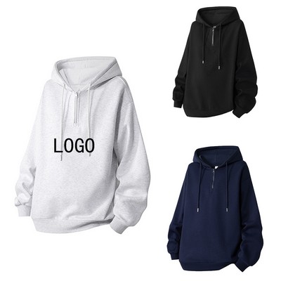 Half-Zip Solid Color Hooded Sweatshirt