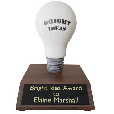 WTLBBSP - Wood Whitewash Lightbulb on walnut Trophy Base with custom imprint