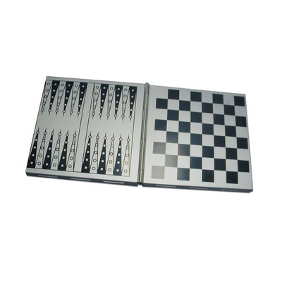 Magnetic 3-in-1 Folding Metal Game Case (Chess/ Checkers/ Backgammon)