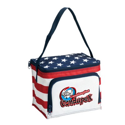 600D Polyester Insulated Stars & Stripes 6 Can Cooler Bag