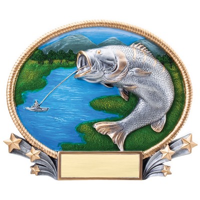 Fishing, Bass 3D Oval Resin Awards -Large - 8-1/4" x 7" Tall