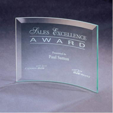 6" x 8" Jade Glass Beveled Crescent Award - Sand blast