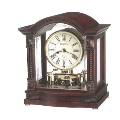 Bulova Bardwell Antique Walnut Revolving Pendulum Chime Clock