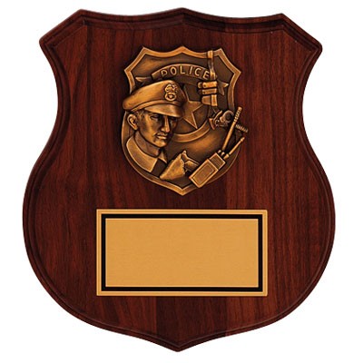 Genuine Walnut Police Shield w/Brass Plate (8 ¼"x 9")