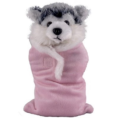 Soft Plush Husky in Baby Sleep Bag Stuffed Animal