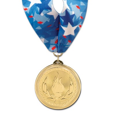 2" Victory Brite Laser Medal w/ Stock Millennium Neck Ribbon