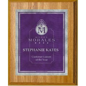 Oak Plaque 8" x 10" - Victory Sunray Plate Purple/Silver 6" x 8" Plate