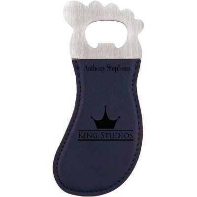 Foot Shaped Bottle Opener with Magnet, Blue Faux Leather