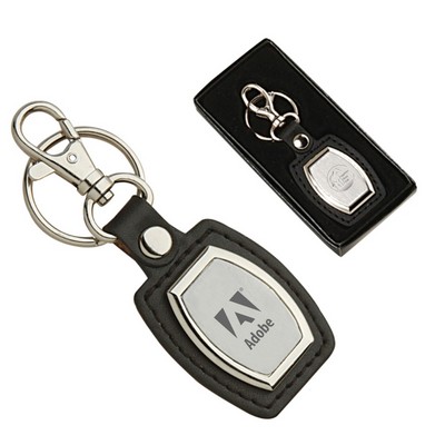 Leather & Brushed Plate Keyring