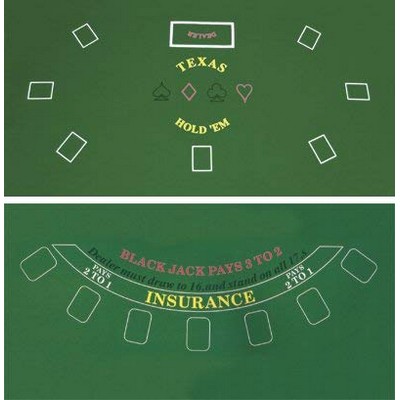 Two sided Blackjack & Texas Holdem casino felt layout - 36" x 72"