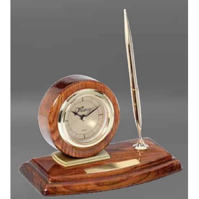 Small Walnut Desk Clock w/Pen