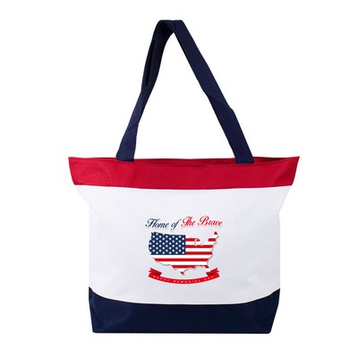 600D Polyester US Flag Jumbo Boutique Zipper Tote