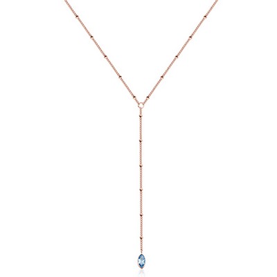 CJ Steelx Lariat Beaded Necklace with Marquise Blue Stone - Rose Gold