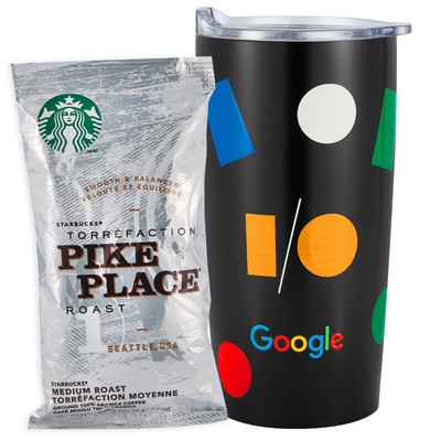 Promo Revolution - 20 Oz. Vacuum Sealed Straight Tumbler Gift Set w/Starbucks Pike Place Coffee