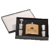 6 Oz. Leather Flask Set w/Black Presentation Box