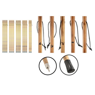 55"-24 Pc Hiking Sticks Burnt Animal & Plain Assorted, Rubber Cover, Iron Tip, Paracord Hand Strap