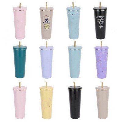 Multicolored Stainless Steel Straw Cartoon Bottle-750ml