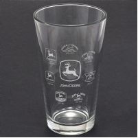 John Deere Etch White Drinking Glass