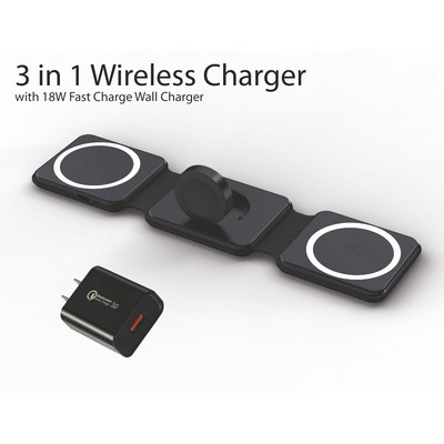 3-1 Foldable Magnetic Wireless Charger + 18W Wall Charger