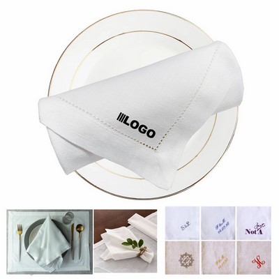 Pure White Linen Dinner Napkins with HemStitched