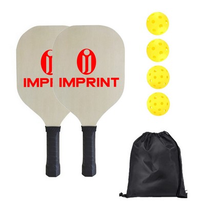 Wood Pickle Ball Set With 2 Wooden Paddles And 4 Official Pickleballs