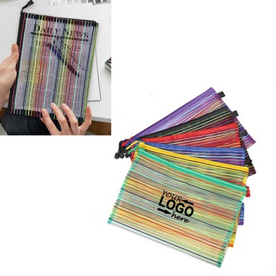 Stripe Mesh Zipper Pouch Bags