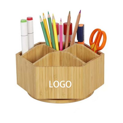 360 Degree Rotating Bamboo Office Pen Holder