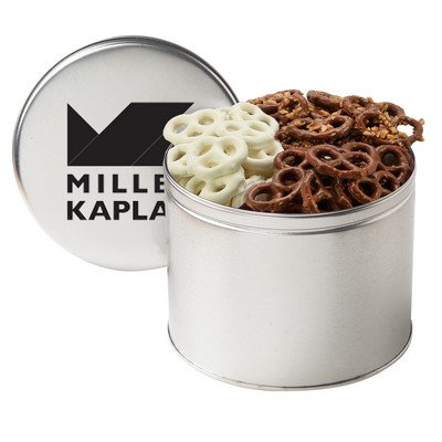 3 Way Chocolate Pretzel Tin - Half Gallon - Milk with Toffee, Milk Chocolate, Yogurt