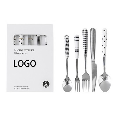 5 Pcs Stainless Steel Flatware Set With Ceramics Handle