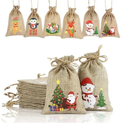 Mini Christmas Burlap Gift Bags Rustic Jute Pouches for Holidays