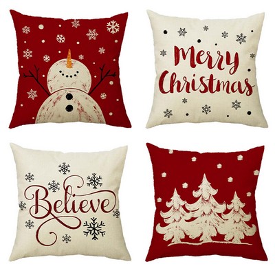 Christmas Linen Throw Pillow Covers 18x18 Inch