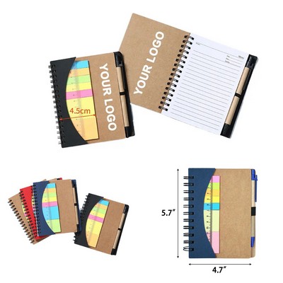 Spiral Notebook W/Pen Ruler And Sticky Notes